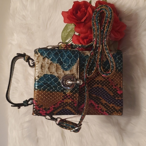 Kelly & Katie Handbags - Kelly and Katie Snakeskin Blue Multicolor Faux Leather Cross Body Bag Wallet NWT